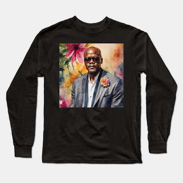 Samuel L. Jackson watercolor actor Long Sleeve T-Shirt by nonagobich